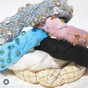 Lele Sadoughi pink velvet crystal slim knotted headband